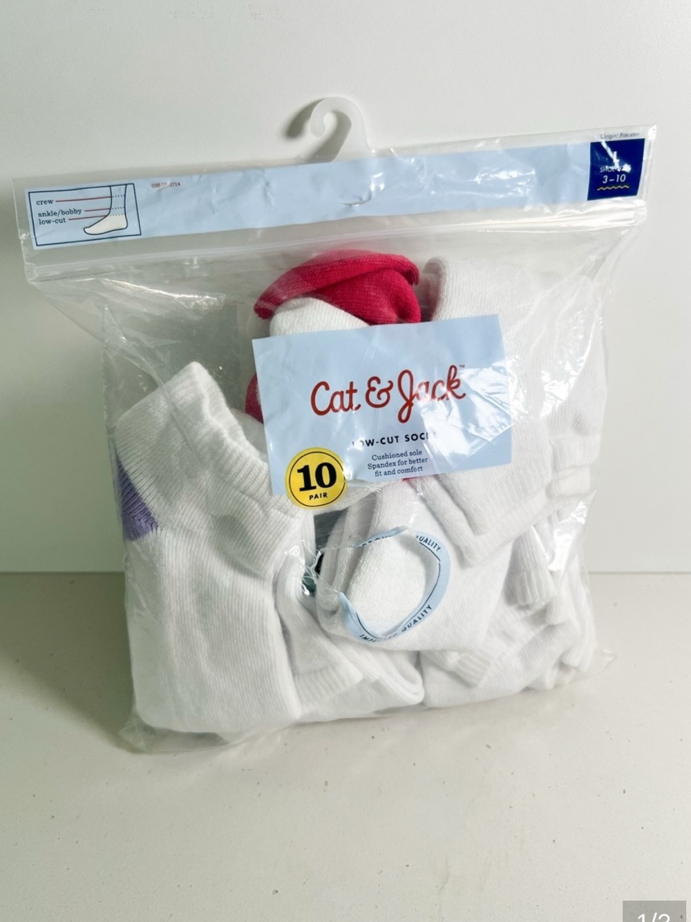 NIB Cat & Jack Kids Low-Cut Socks 10 Pair Size L 3–10 – White colorful soles